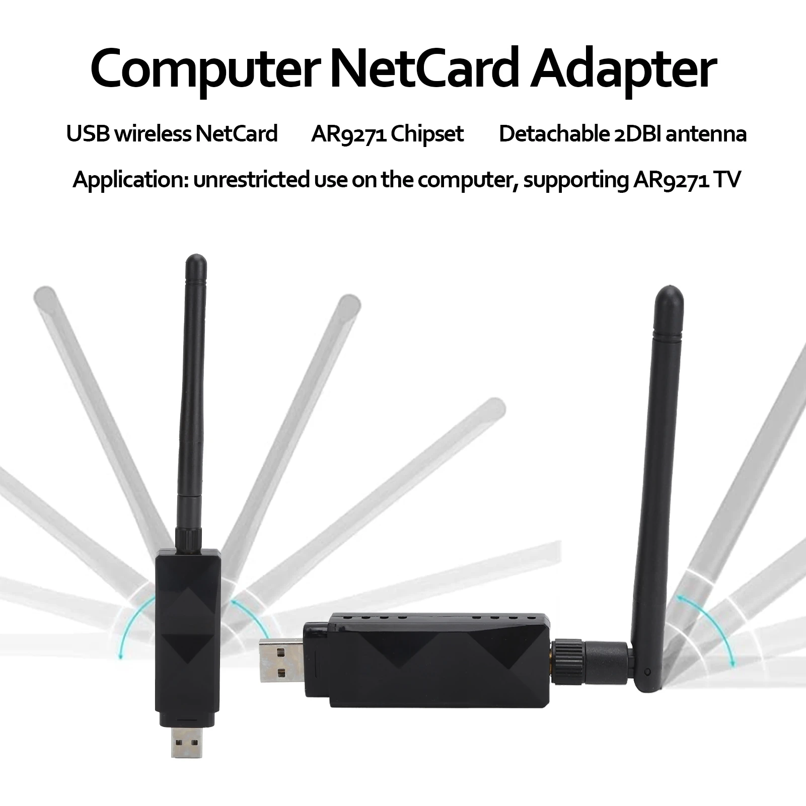 휴대용 무선 넷카드 AR9271 USB WiFi 어댑터 분리형 2DBI 안테나 어댑터 플러그 앤 플레이 TV 컴퓨터용 고품질