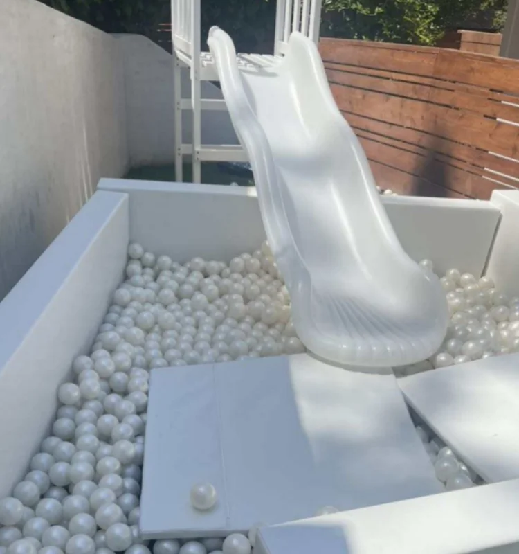 White Ball Pit with Slide Rental Party Playground White Slide Soft Play Birthday Children Soft Play Slide