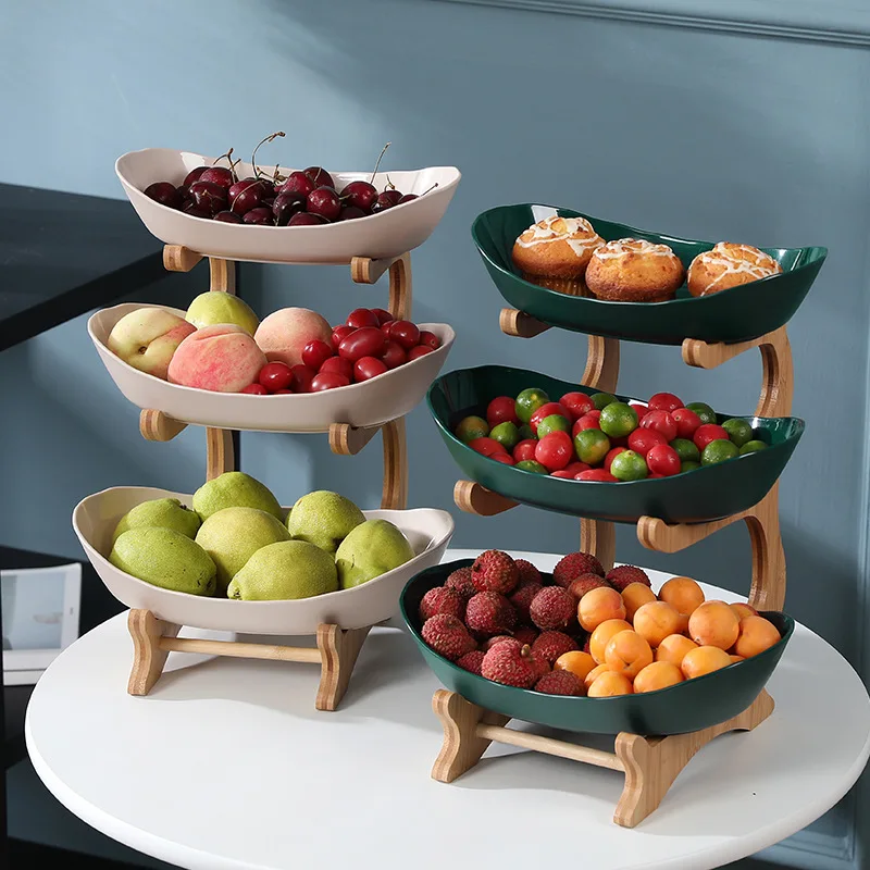 

1Set Table Plates Dinnerware Kitchen Fruit Bowl with Floors Partitioned Candy Cake Trays Wooden Tableware Dishes