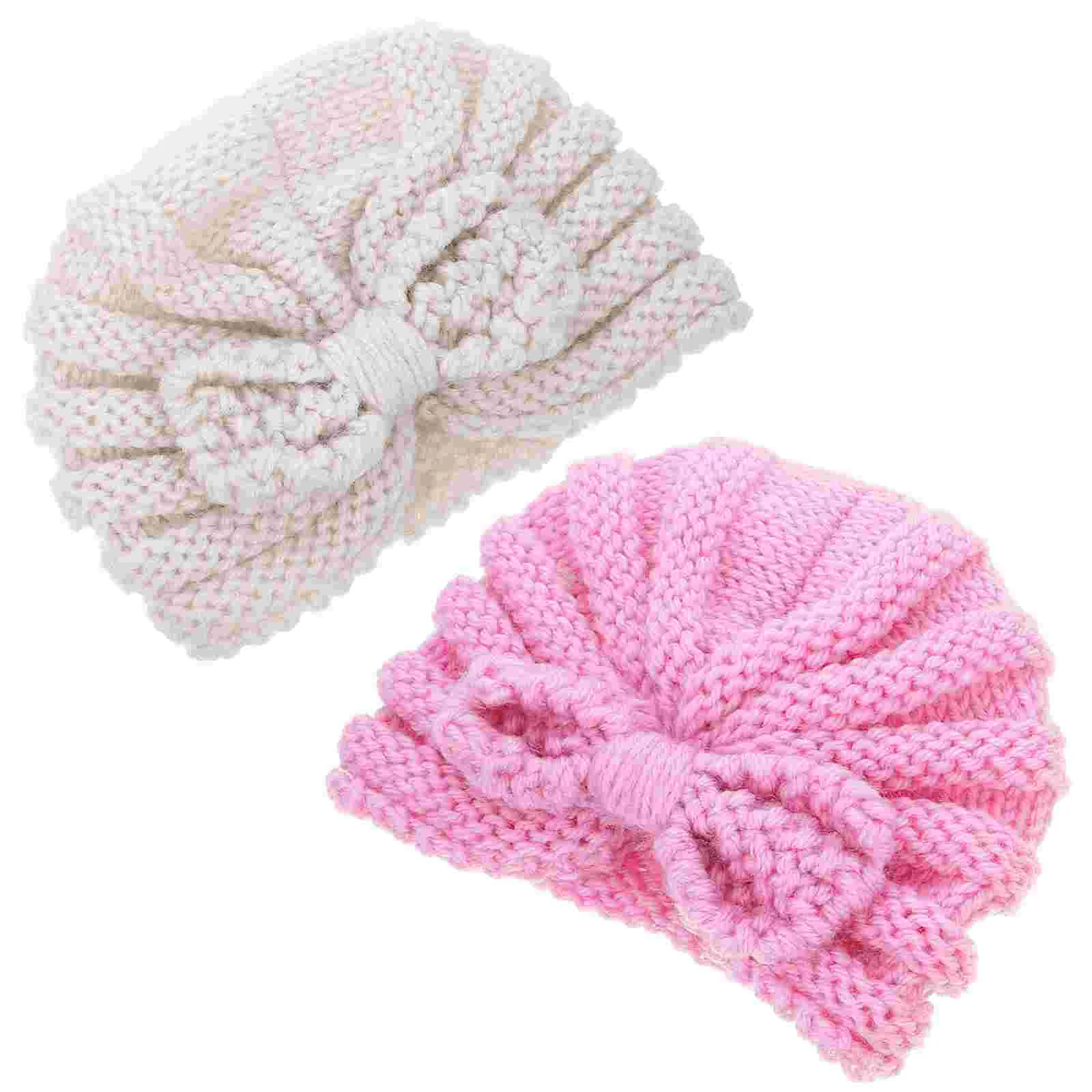2 Pcs Autumn Winter Warm Hat Infant Turbans Caps Knitted Toddler Hats