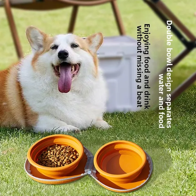 2 in 1 Foldable Pet Food Bowl Portable Silicone Puppy Dual Bowl Outdoor Travel Dog Drinking Bowl Folding Cat Bowls Dog Bowls