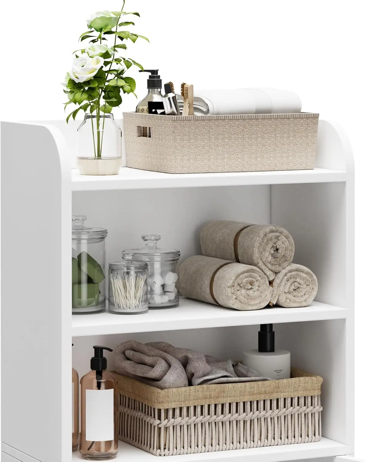 Small Bathroom Storage Cabinet, Freestanding Toilet Paper Storage with 2 Doors and Shelves, Bathroom Organizers and Storage