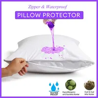 1pc Waterproof Pillow Cover Cotton Terry Fabric Zipper Pillow Protector Bedbug Proof & Hypoallergenic 50x70cm 1