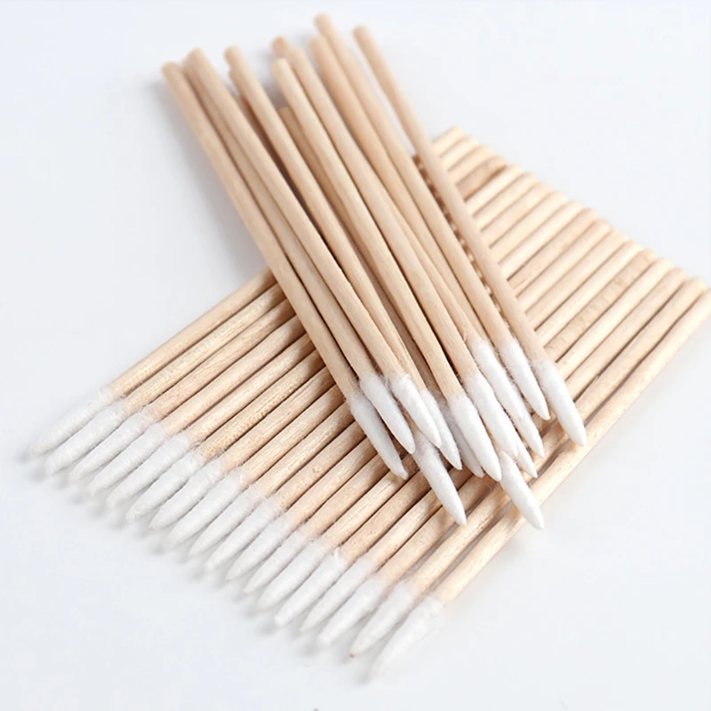 100Pcs Nails Wood Swab Clean Sticks Bud Tip Wooden Cotton Head Manicure Detail Corrector Nail Polish Remover Art Tool