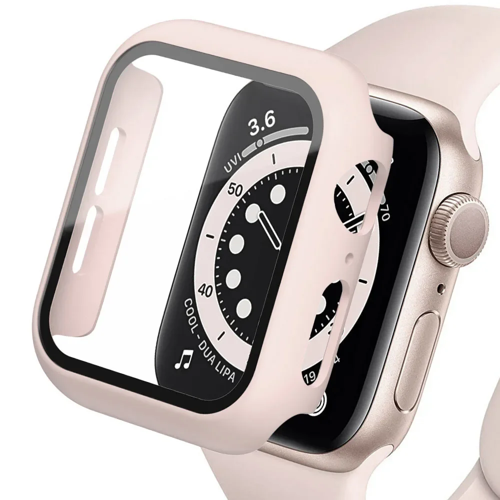 

Tempered Glass+cover For Apple Watch 9 8 41mm 45mm 42mm 38mm PC bumper Screen Protector Case iWatch series 7 6 5 4 se 44mm 40mm