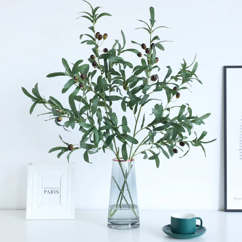 Artificial Plant Green Leaf with Fruit 10 Forks Olive Foam Flowers Home Decor for Living Design Decoration Room |