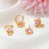 New ins Vintage Pink Heart Zircon Earring Gold-plated Exquisite Universe Moon Stud Earrings Set For Women Girls Fashion Jewelry 4