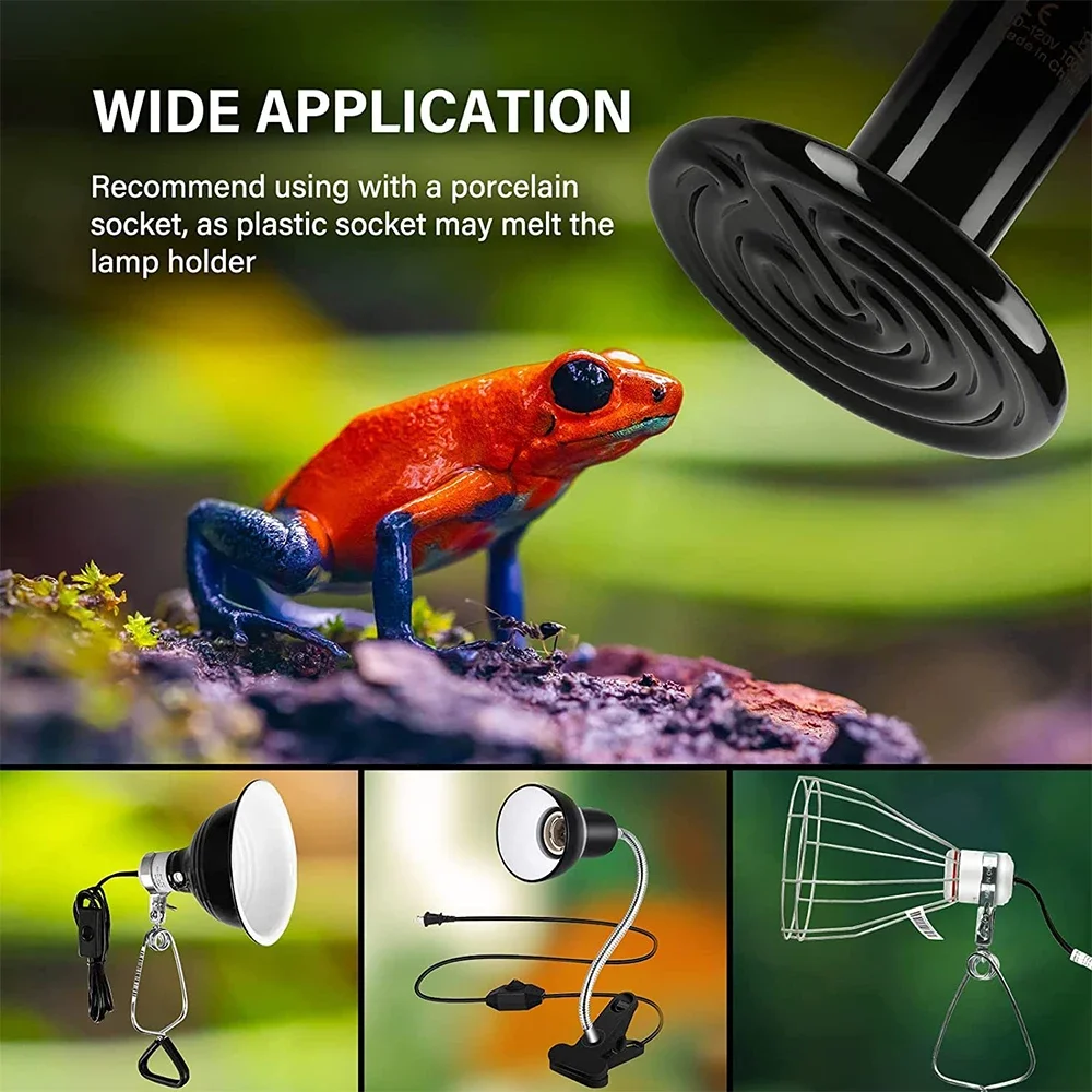 Reptile Infrared Heat Bulb 20/50/75/100W Snakes Lizards Pets Brooder Lamp 110-240V Amphibious Terrarium Lighting for Reptiles