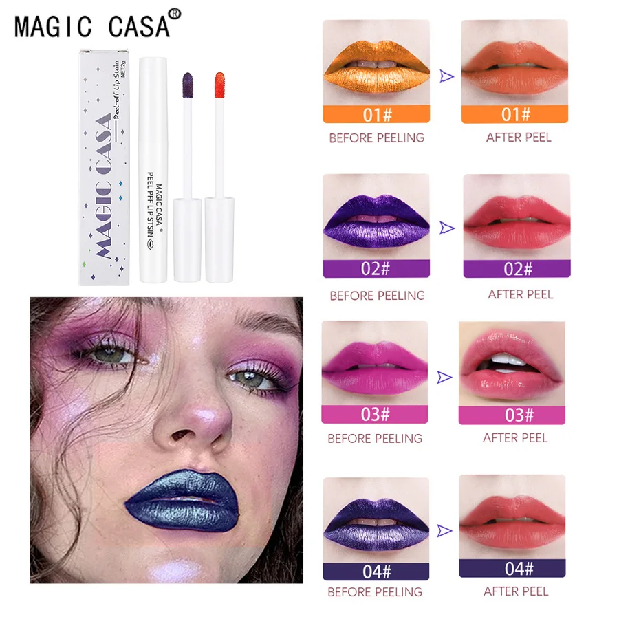 MAGIC CASA 4 컬러 풀 오프 립 글로스 매트 미스트 표면, 지속되는 배경 색상, 립스틱 염료 색상 향상 