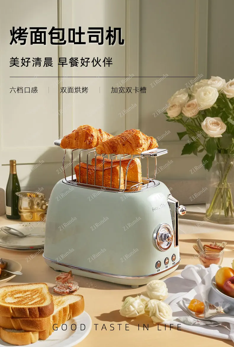 ~L British Retro Toaster Toaster Toaster Home Baked Toast Multi-Function Breakfast Maker 6