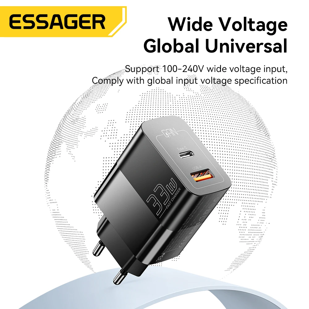Essager USB Type C Fast Charger 33W QC PD 3.0 Dual Port Mini Portable Adapter For IPhone 14 13 12 IPad Xiaomi Fast Wall Chargers