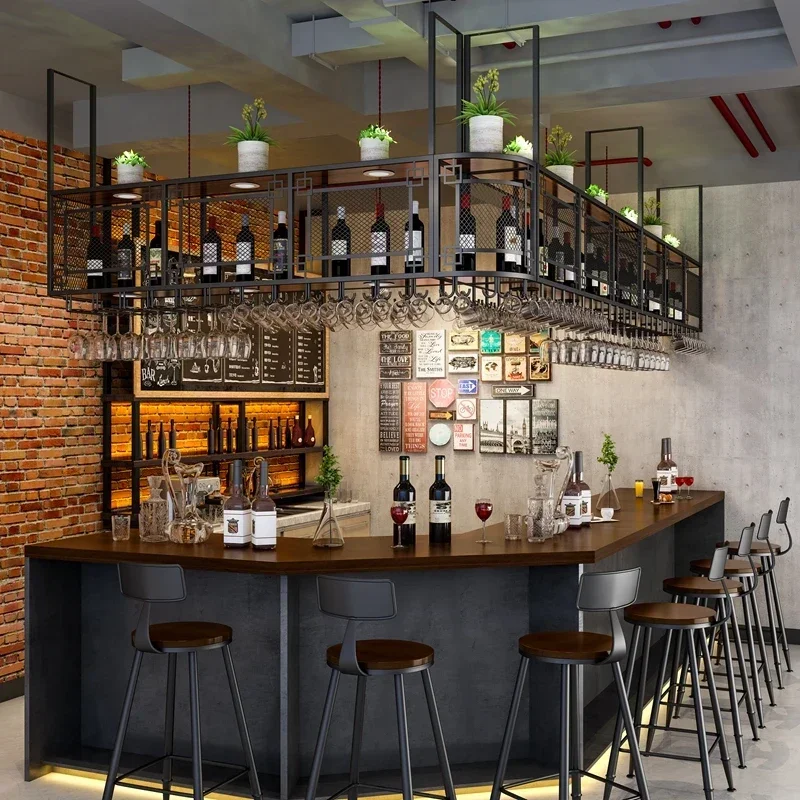 Bar Shelf Mini Wine Storage Cabinet Corner Drink Showcase Wall Botellero Vino Coffee Organizer Club Metal Whisky Home Furniture
