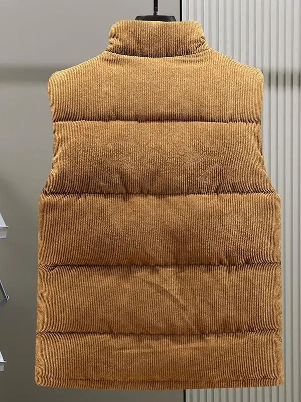 Youthful Zipper Thiened Warm Stand Collar Vest Jaet for Men Sli Winter Outerwear Polyester Fiber Strong Heating Index