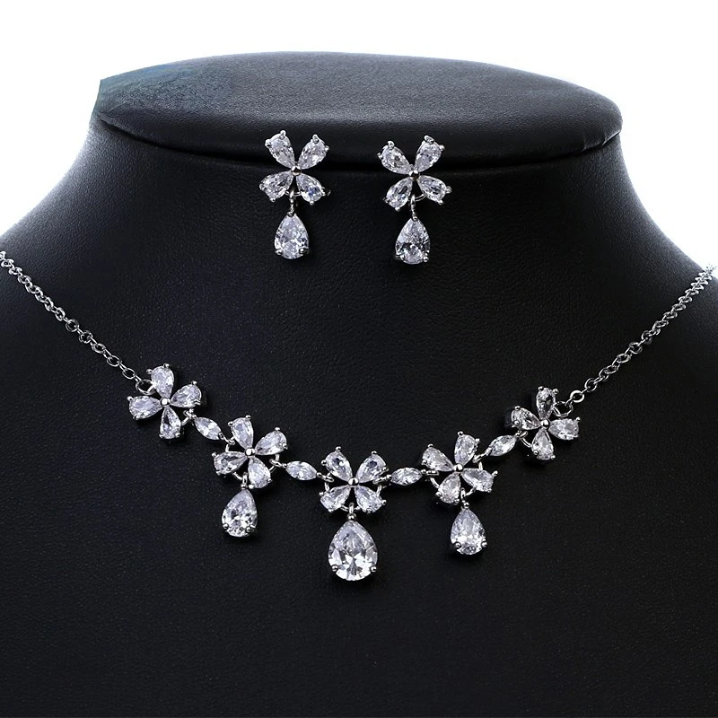 

AMC Simple Water Drop Bridal Wedding 2pc Jewelry Sets Zircon Necklace And Earring Set Female Party Accessories Gifts For Women