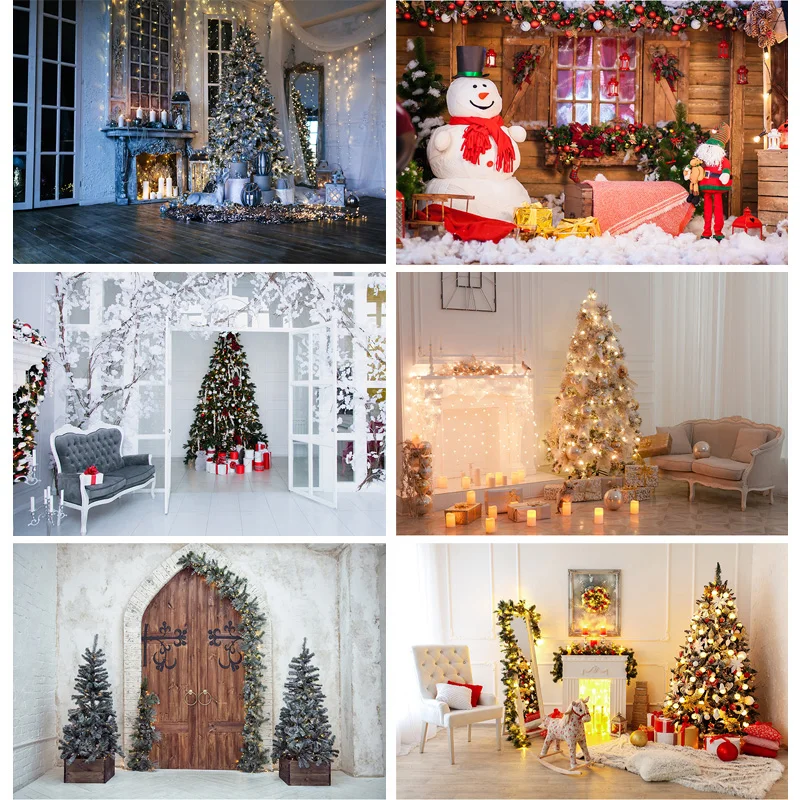 

Christmas Indoor Theme Photography Background Christmas tree Fireplace Children Portrait For Photo BackdropsYXSD-10