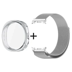 Premium Magnetic Metal Strap & Soft TPU Case with Protective Film - Elegant Watch Band Accessories - Watch 8 40mm (Silver - Silver)