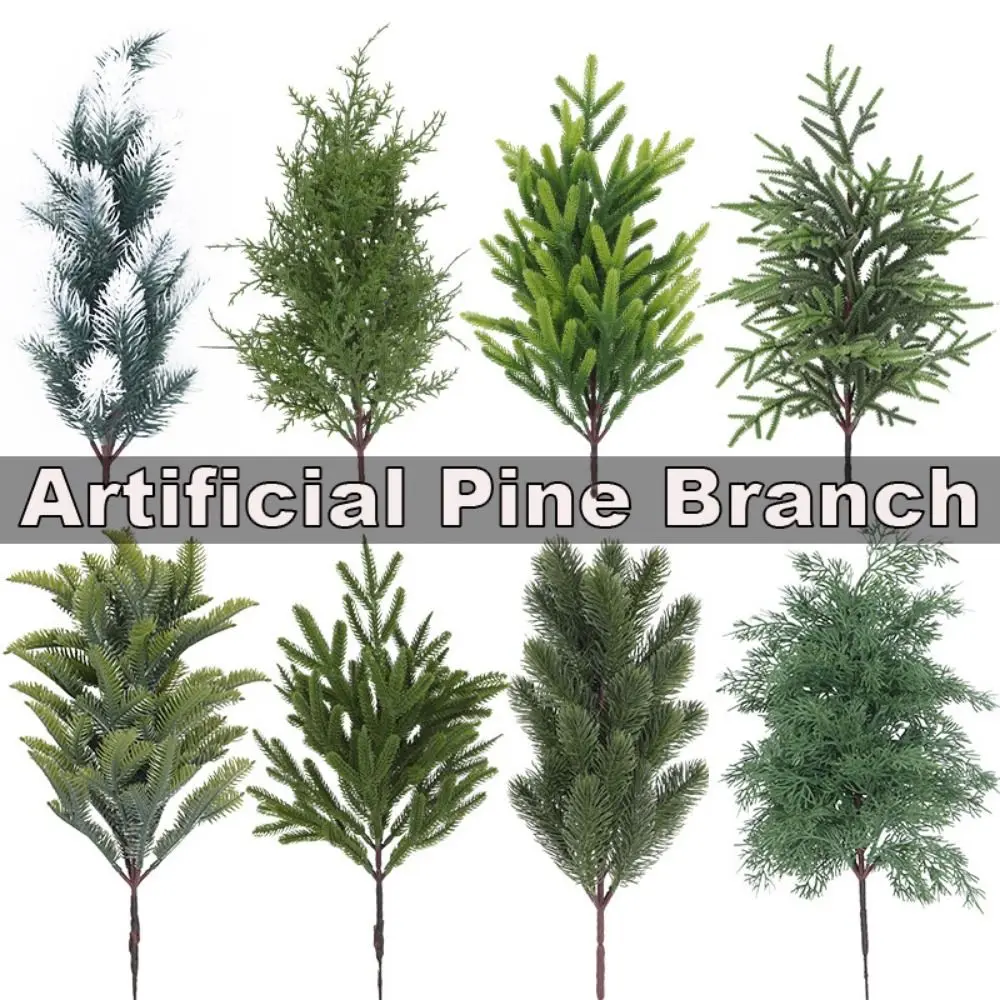 Green Artificial Pine Branch Plastic Christmas Tree Fake Cypress Leaves DIY Wreath Home Decoration Lifelike Greeney Plant