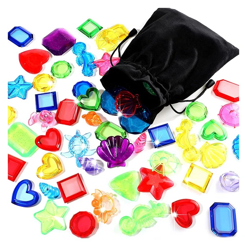 

52Pieces Diving Gems Pool Toys Marine Animals Gems Pirate Treasure Chest Summer Underwater Swimming Toys
