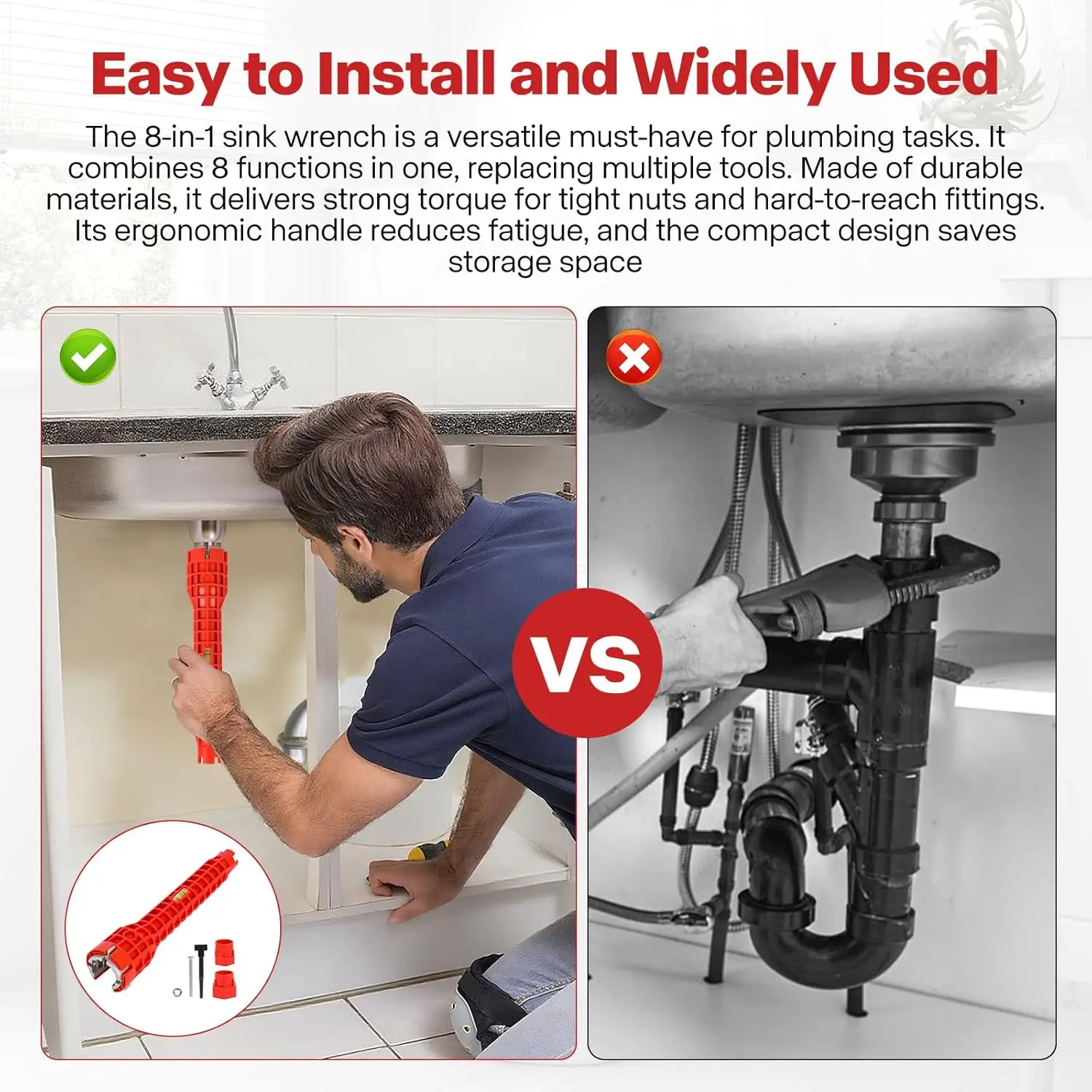 Multi-Functional Sink Wrench with Integrated Level Bubble