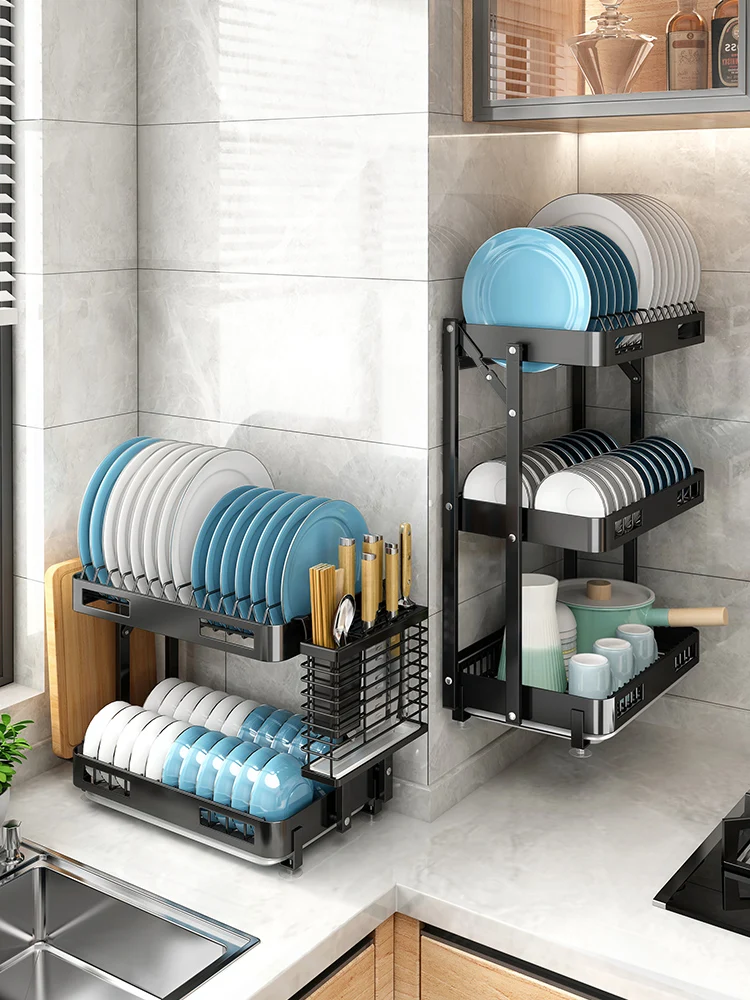 No-installation Bowl Rack Foldable Kitchen Rack for Dishes and Chopsticks Storage Box Punch-free Wall-mounted 2