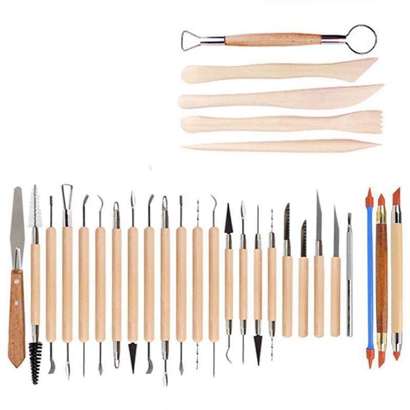 Pottery Tools 30-Piece Roll Package Crafts Carving Pottery Clay Tools Diy Art Multifunctional Combination wood routers for sale