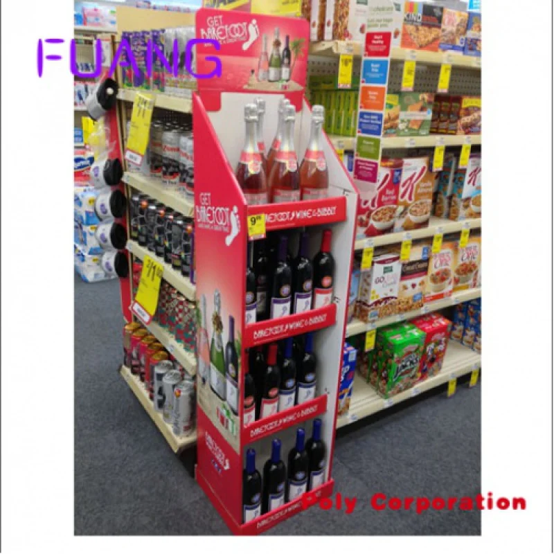 Custom  Custom retail corrugated floor bottle display stand cardboard advertising champagne wine display rack custom shenzhen retail stackable free standing grocery store t shirt template christmas tree floor corrugated cardboard display