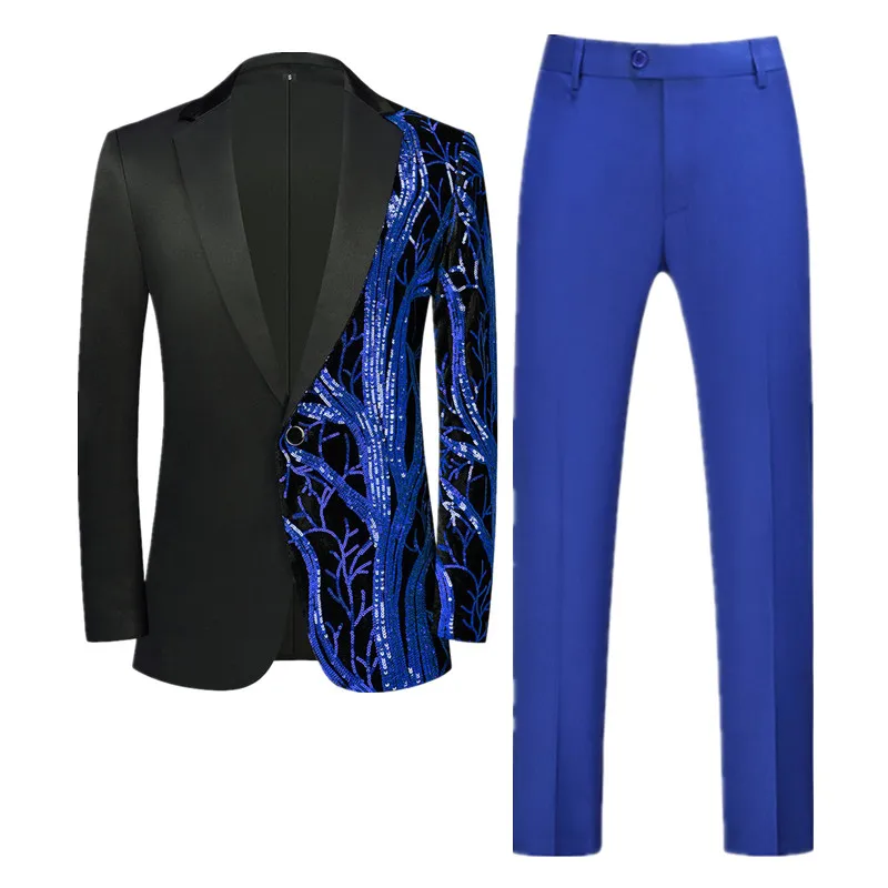 Mens Suit Fashion Men Sequin Suit Gold / Green Men Luxurious Wedding Dance Party Stage Perform Dress Male Blazer Trouser