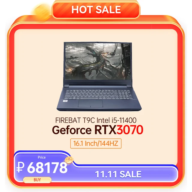 FIREBAT T9C 16.1 Inch Intel i5-11400 RTX 3070 DDR4 M.2 16G RAM 512GB SSD 144Hz Wifi6 BT5.1 Gaming Notebook Laptop