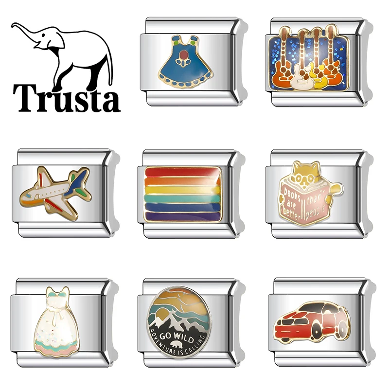 

Браслет из нержавеющей стали для девочек Trusta 2024 с искусственным летательным аппаратом и мотоциклом, итальянские звенья, 9 мм, подарок на день рождения, «сделай сам», ювелирные изделия N113