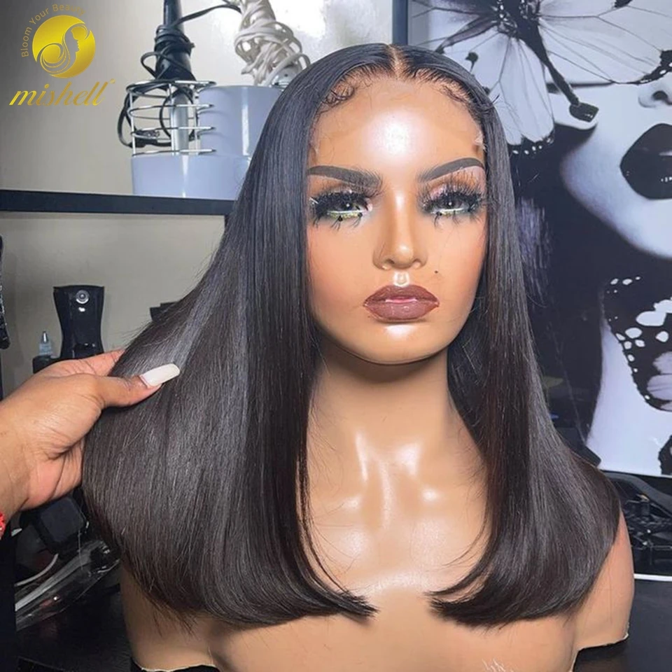 

Short Straight Bob Wig 4x4 Transparent Lace Closure Human Hair Wigs for Women Pre Plucked Brazilian Remy Hair Wig 180% Density