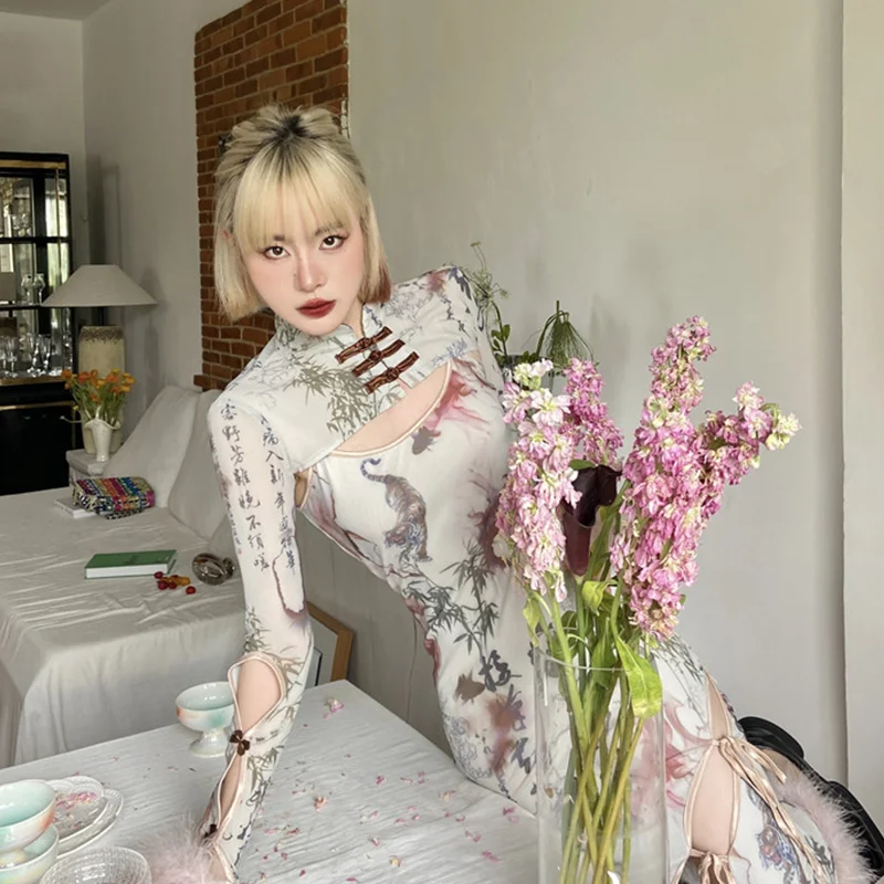 Abito Da Donna Con Bretelle Romantico Retro Tea Break French Spicy Girls Dimagrante Migliorato Cheongsam Matching Chic Short Top Set