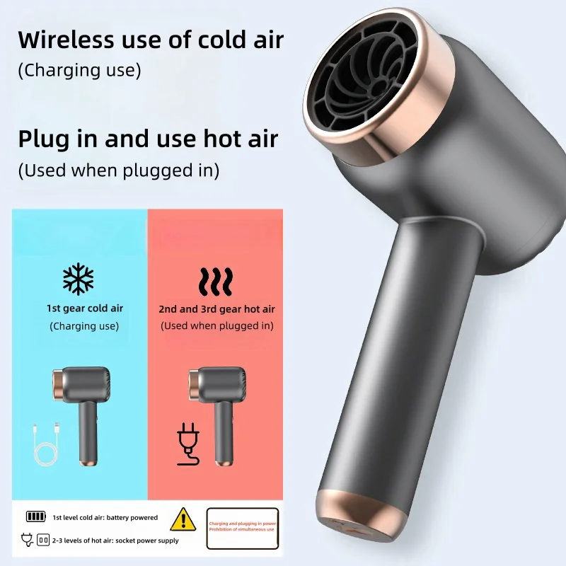 Wireless Hair Dryer Portable For Blowing Cold/Hot Air With High Wind Power Quick Drying Hair Care And Silent Dryer