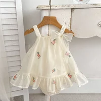 2024 New Summer Infant Baby Girls Bodysuits Sleeveless Cotton Mesh Splicing Toddler Baby Girls Jumpsuit 0-24M Baby Girl Clothing