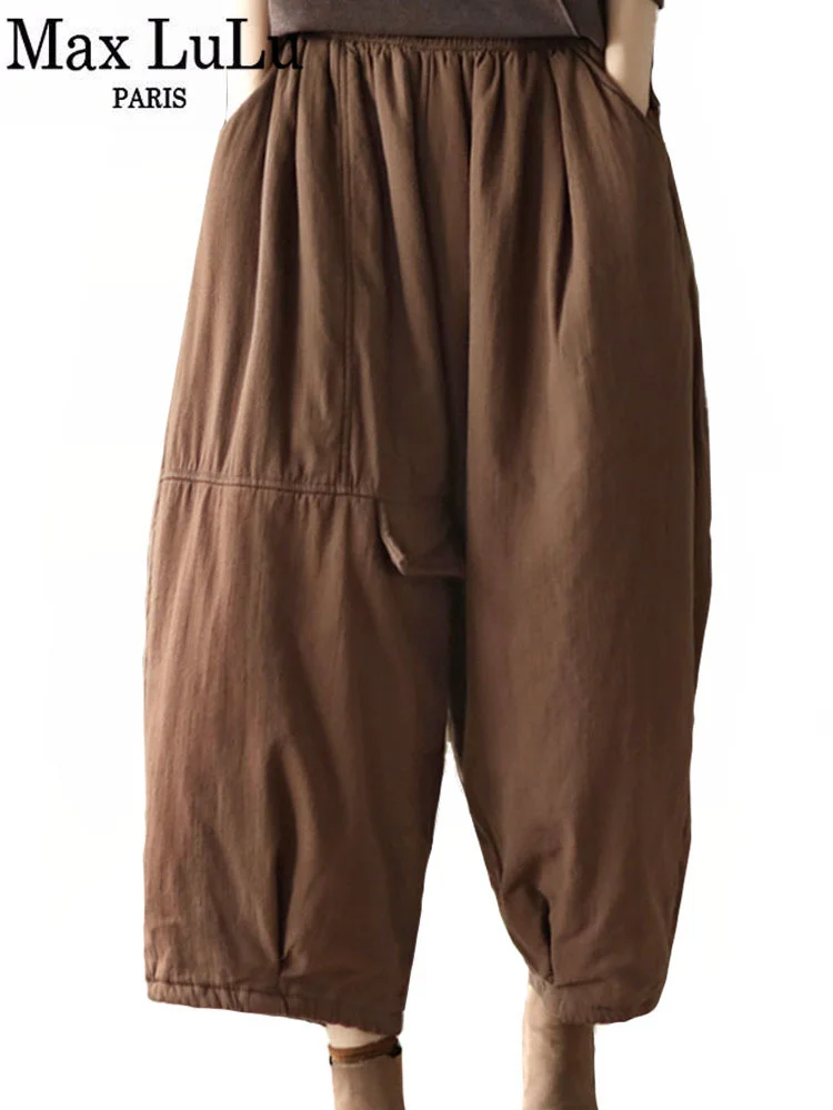 

Winter Clothes Womens Luxury Elastic Padded Wide Pants Ladies Loose Vintage Classic Fashion Casual Linen Trousers