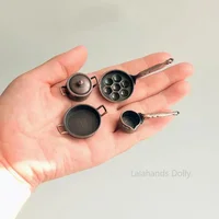 Dollhouse Mini Metal Pot Kitchenware Food Play Model Set for Dollhouse Furniture Decor Accessories 1
