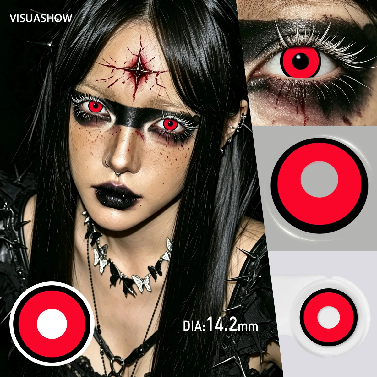 VISUASHOW Yellow Crazy Cosplay Colored Lenses 14.2mm - Red Halloween Demon Anime Contacts, Half-Year Wear
