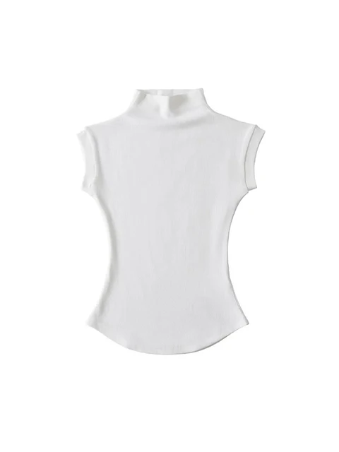 Women Summer Sexy Turtleneck Sleeveless T-Shirts Tops Solid Slim Fit Pullovers Causal Tees Shirts Female Streetwear Basics Tees 6