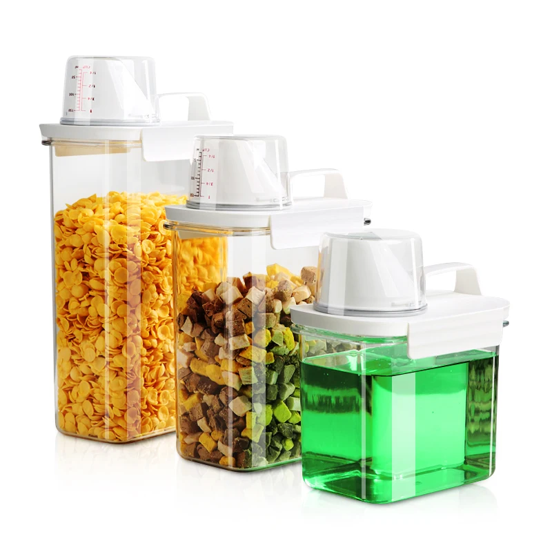 Laundry Powder Detergent Dispenser Airtight Pet Food Storage Container Storage Box Plastic Cereal Jar With Measuring Cup