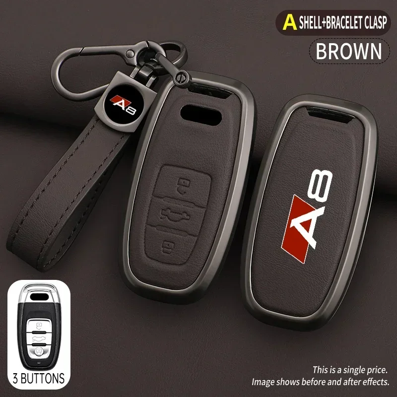 Zinc Alloy Leather Car Remote Key Case Cover Protection Shell for Audi A8 Logo d3 d4 d5 4e 4h Keyless Keychain key case key case cover car key shell remote control case cover