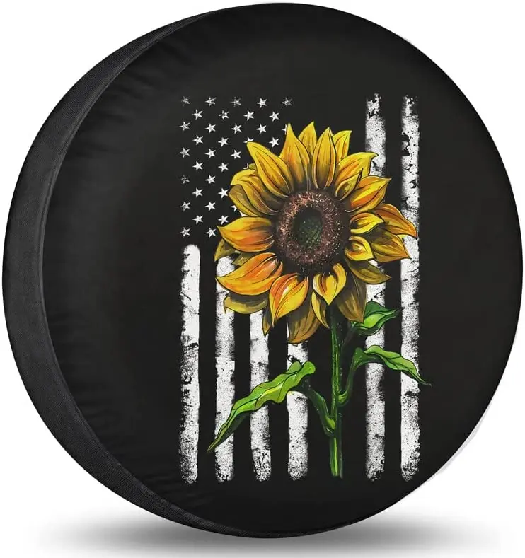 

Spare Wheel Tire Cover RV SUV Sunflower Flag Spare Tire Cover Wheel Protectors Weatherproof for Camper Trailer Truck Travel Trai