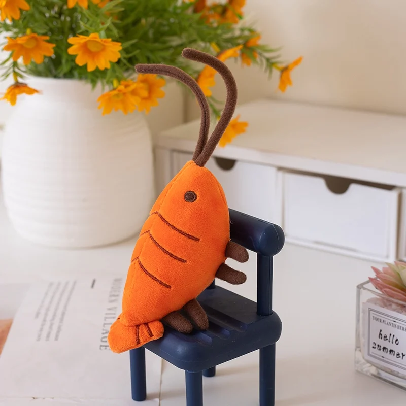 Kawaii Prawns Plush Toys Stuffed Orange Shrimp Pendants Cute Lifelike Keychain Cute Bags Decor Funny Kids Gift Door Hanging