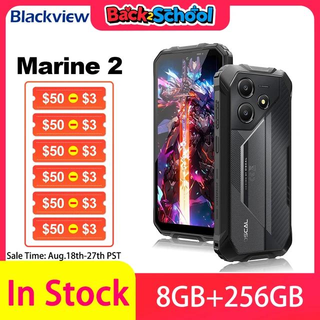 Blackview OSCAL Marine 2 5G Téléphone robuste Batterie 11000mAh Écran HD+ 6,56 pouces 8 Go RAM 256 Go Smartphone Unisoc T61 Android 15 NFC 1