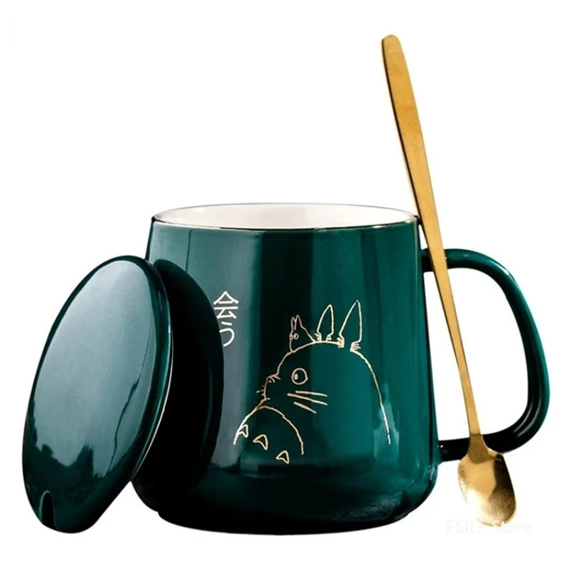 400ml New Product European Style Light Luxury Gold-painted Ceramic Coffee Mug with Lid Spoon Water Cup Cartoon Mug 4