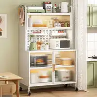 ห้องครัวโมเดิร์นตู้ Hutch Movable Full ประตูตู้กระจกเก็บจอแสดงผลตู้ Muebles Cocina เฟอร์นิเจอร์มัลติฟังก์ชั่น 2