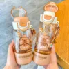 Portable Spring Lid Drink Cup With Straw Capybara Creative Cartoon Drinkware Double Opening Plastic Kids Capybara Bottle Gift 5