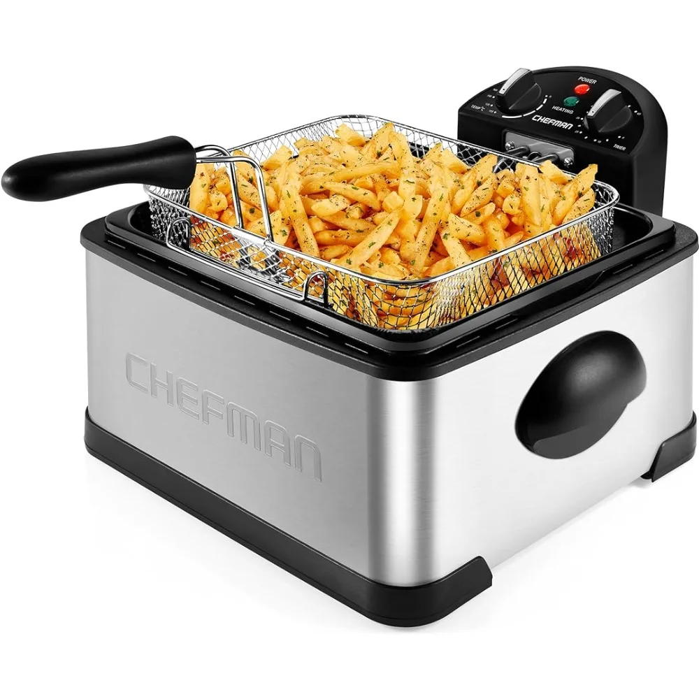 New 4.5 Liter Electric Deep Fryer W/Basket Strainer, Adjustable Temperature & Timer, Perfect for Fried Chicken