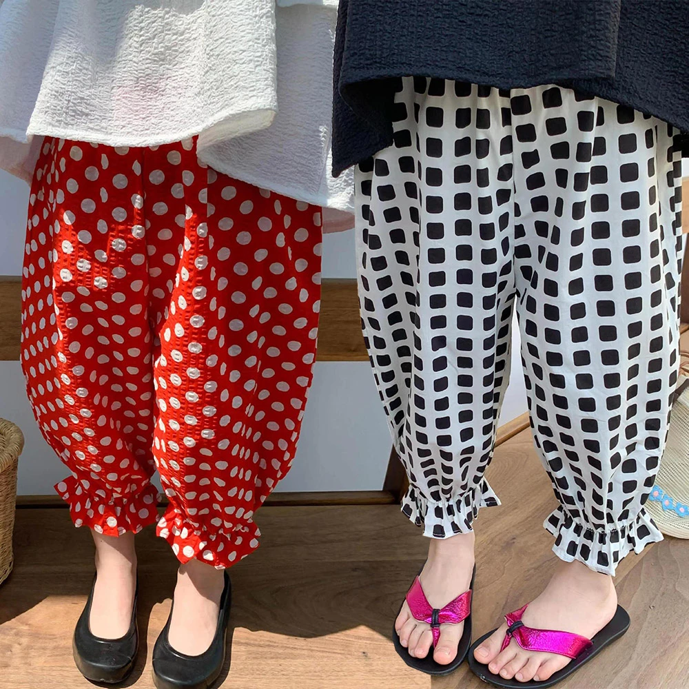 Girls Chiffon Leopard Polka Dots Print Capris Pants For Baby Girl