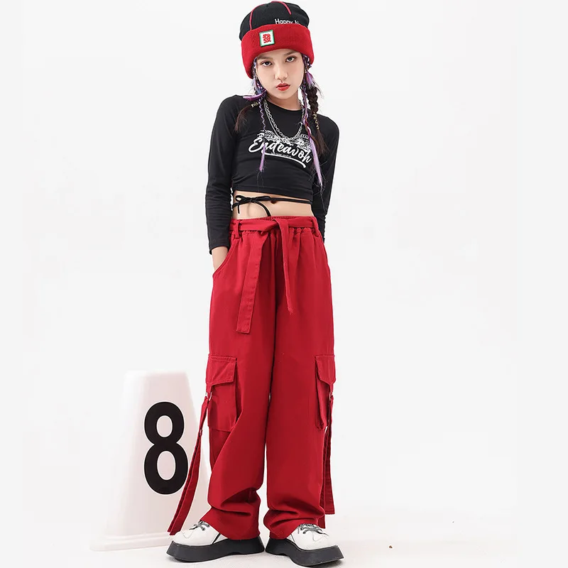 

Teen Girl Clothes Fashion Cool Jazz Dance Outfit Letter Print Crop Top Jogger Bottoms Sets Streetwear Popular Stage Show Costume