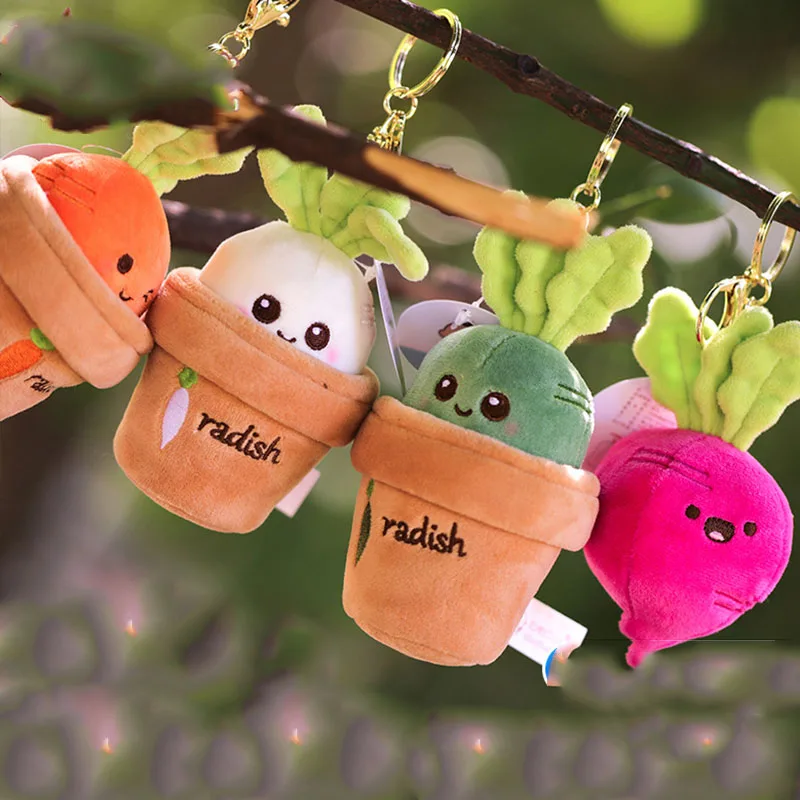 

10cm Cute Creative Cartoon Plush Keychain Grass Potted Radish Plush Toys Carrot Stuffed Doll With Keychain Key Ring Pendant Gift