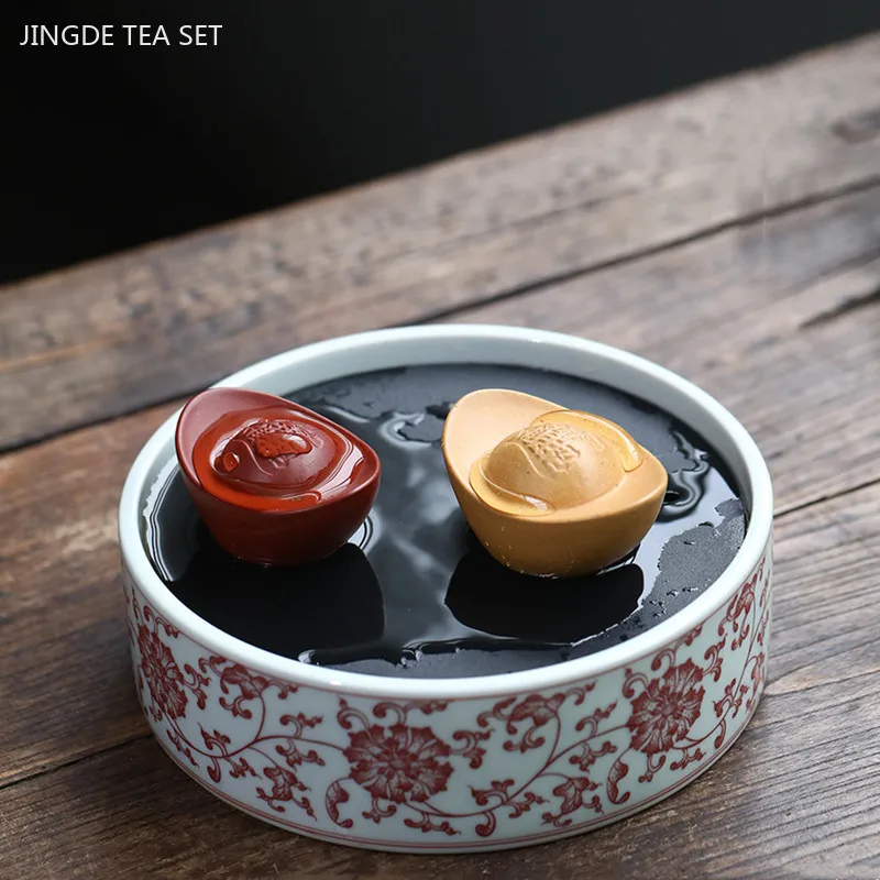 1Pc Yixing Purple Sand Tea Pet Handmade Ingot Model Ornaments Chinese Tea Set Decoration Tea Table Feng Shui Decor Crafts